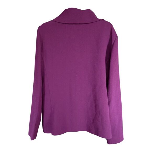 Oscar de la Renta Wool Jacket Cardigan Tie Neck Ruffle Purple Womens 14 - Picture 4 of 6